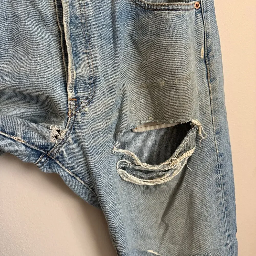 Vintage 90s Levis 501s Thrashed Light Wash Mens 34 x 30 Distressed Red Tab Jeans
